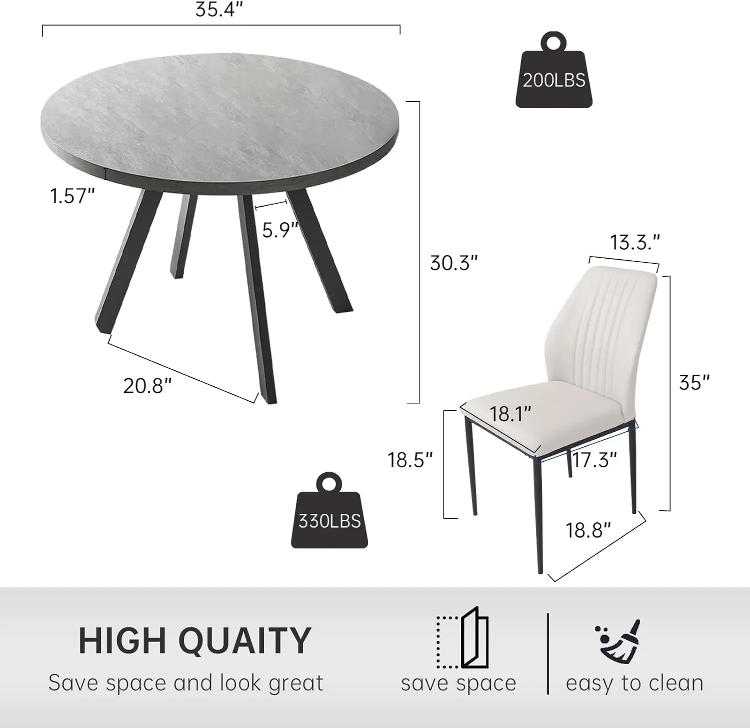 2-person round table set, modern leisure coffee table set for kitchen, living room, and apartment (dining table+2 chairs)