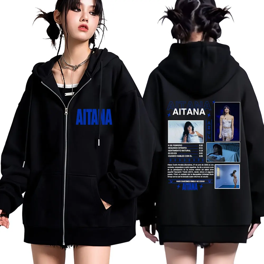 

Певица Aitana Curto Azul Tour 2025 Толстовка на молнии с принтом для мужчин и женщин Эстетическая модная куртка в стиле Харадзюку Свободный спортивный костюм на молнии в стиле хип-хоп