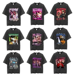 男性と女性のための綿のウォッシュドTシャツ、ラッパー、palybii、lBaby、ヒップホップ、若い男の子、特大のストリートウェア、ヴィンテージ90年代