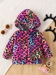 0-2 year old baby boys and girls autumn and winter hooded colorful leopard print zipper long sleeved fashionable jacket