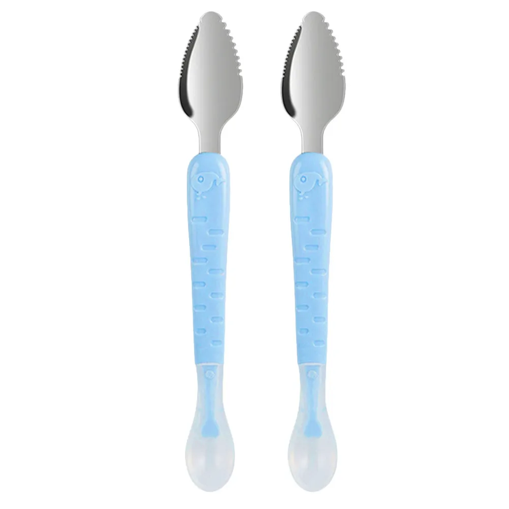 

2Pcs Baby Fruit Scraping Spoons Stainless Steel PP Silicone Ergonomic Handle Design for Easy Use Fruit Puree Spoon