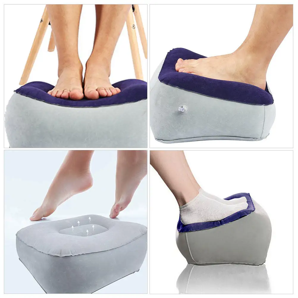 Inflatable Foot Stool Portable Travel Footrest Pad for Long Sitting Health Support Leg Elevation PVC Skin-Friendly Flocking