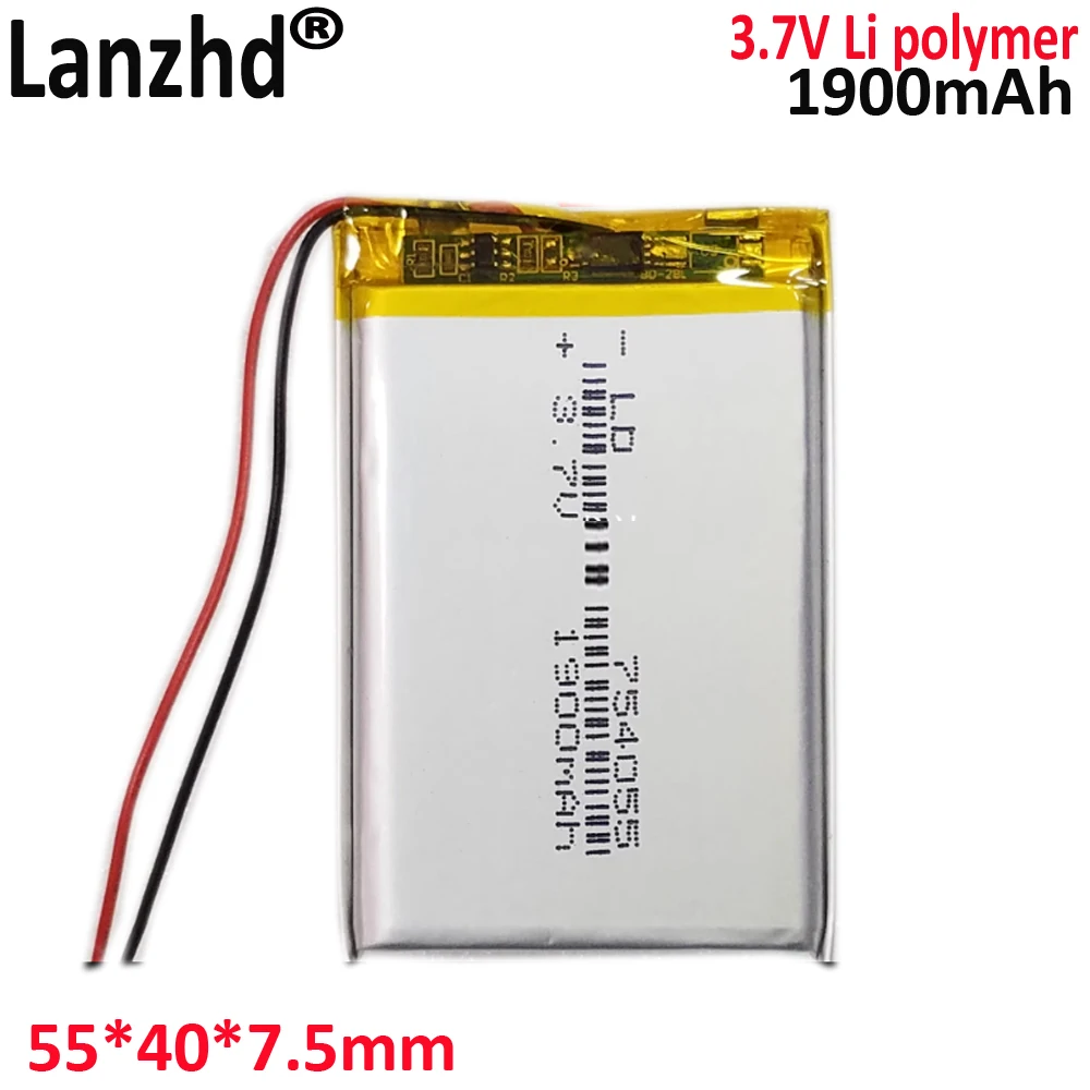Batería de iones de litio para walkie-talkie, cargador portátil de 3,7 V, 754055, 654055, 704055, 754155 mAh, GPS, mp3, mp4, 1900