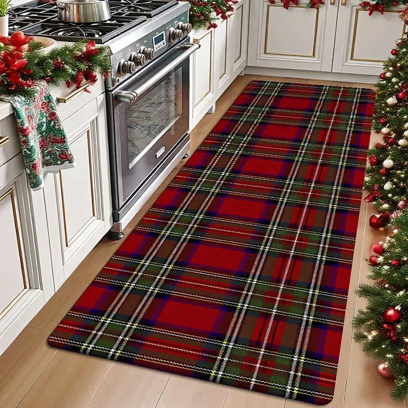 1pc Christmas Long Runner Mat Flannel Non Slip Rugs Gingerbread Candy Cane Print Carpet Kitchen Corridor Entrance Xmas Home Deco