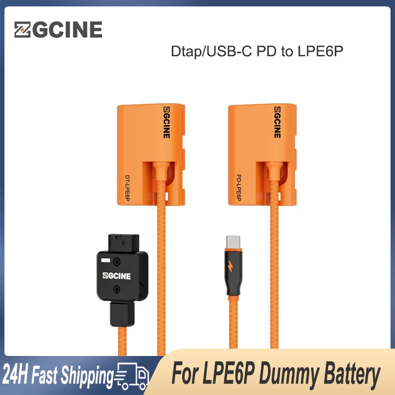 ZGCINE 60m USB-C PD Dtap to LPE6P for Canon Dummy Battery Cable to V-Mount Battery for Canon EOS R5 Mark II R6 Mark III