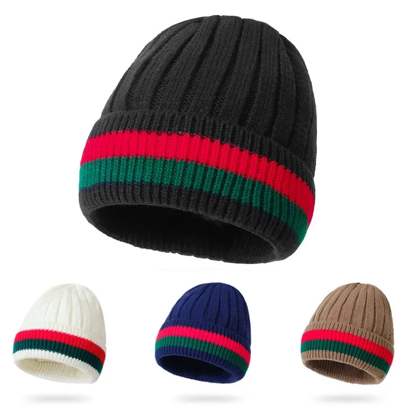 2020 Winter Autumn Thicken Beanie Hat Women Stripe Knitted Woolen Warm Cotton Brand Couple Women's Knit Hats Skullies Beanies