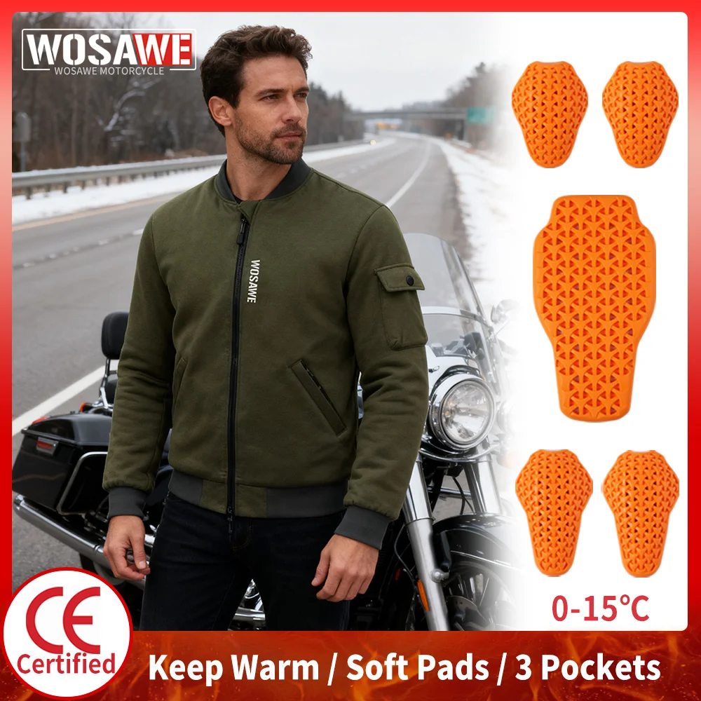 

WOSAWE Winter Motorcycle Armored Jacket CE Certified Soft Protective Gear Windproof Warm Combat Coats Bomber Jacket with Pockets