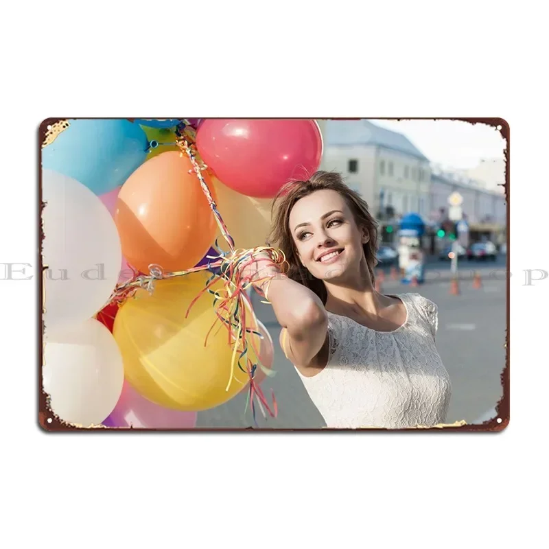Girl Smile Balloon Outdoor Metal Plaque Design Printed Wall Decor Create Classic Tin Sign Poster