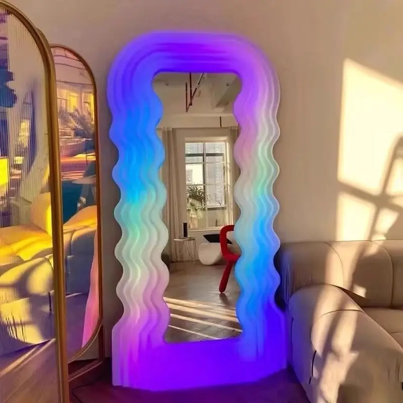 

Wave floor mirror bedroom household cloakroom mirror clothing store full body lamp fitting mirror