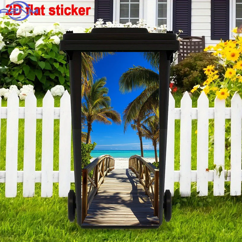 Tropical Paradise Stickers Decoration, Beach Front Path Stickers, Abstract Stickers, Ocean Blue Trash Can Decals, Modern Trash
