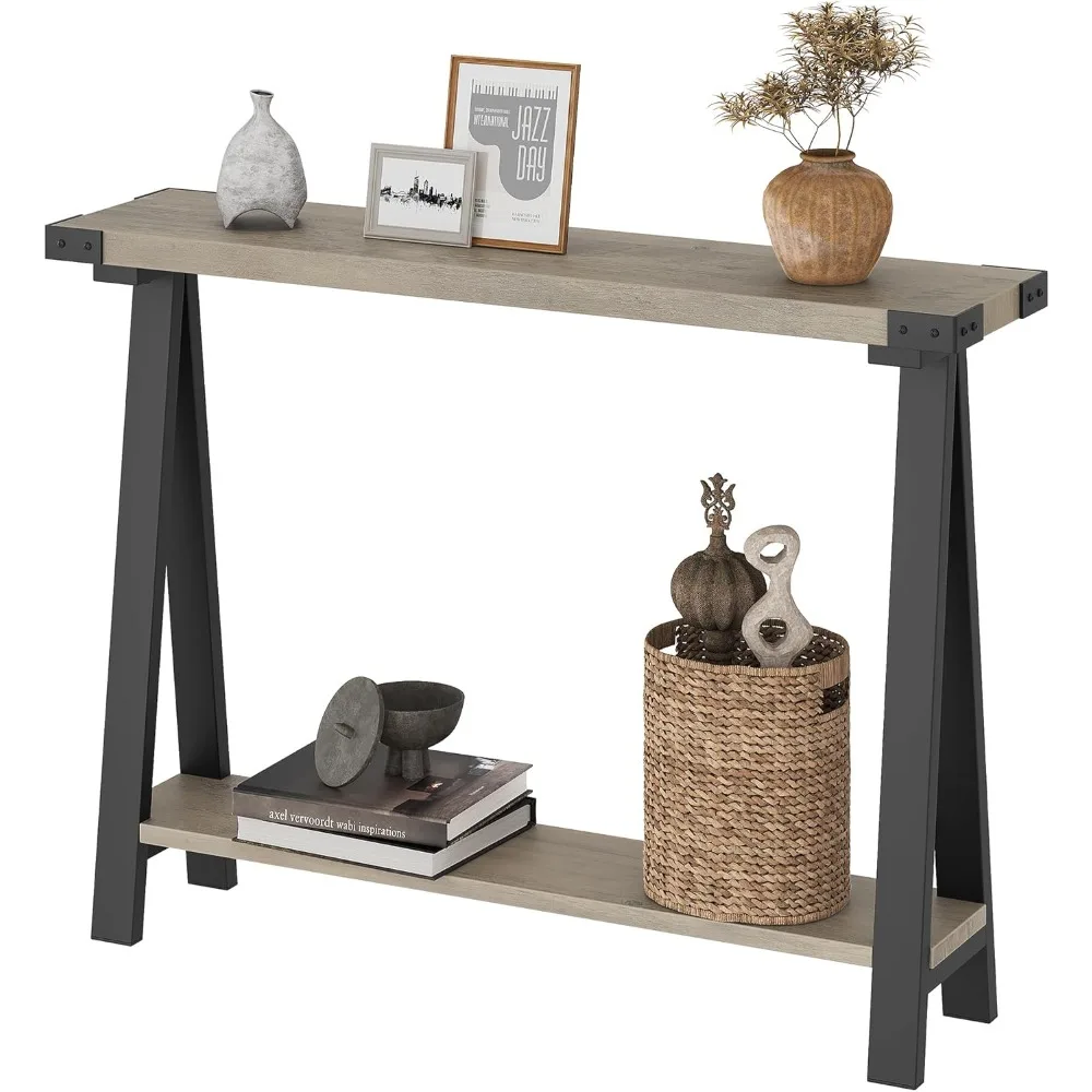 

Farmhouse Console Table, Entryway Table with Storage, 2 Tier Sofa Table with Metal Frame and MDF, Behind Couch Table