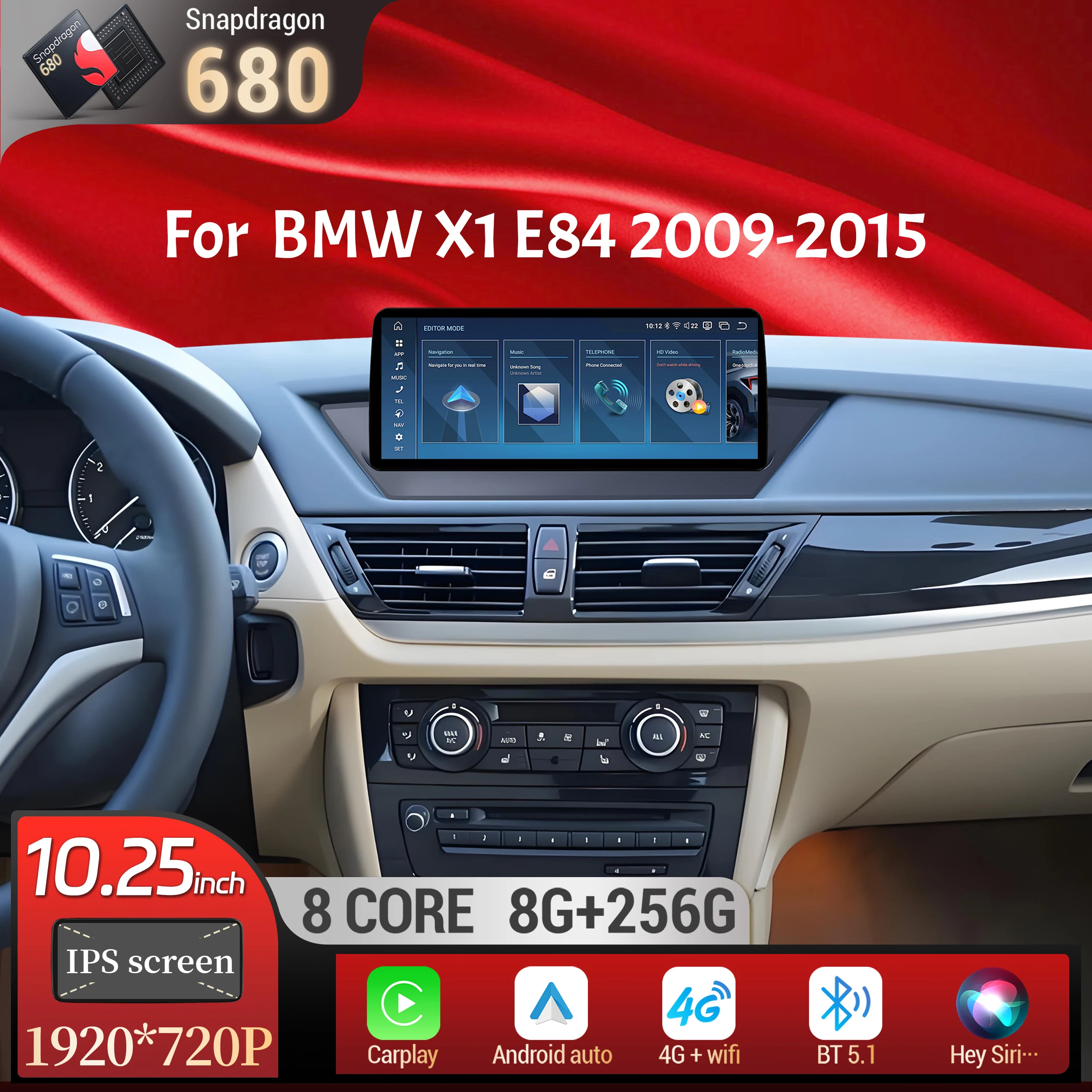 

10.25 inch Android 14 For BMW X1 E84 2009 2010 2012 2013 2014 2015 Car Radio Multimedia Wireless Carplay Snapdragon 680 Screen