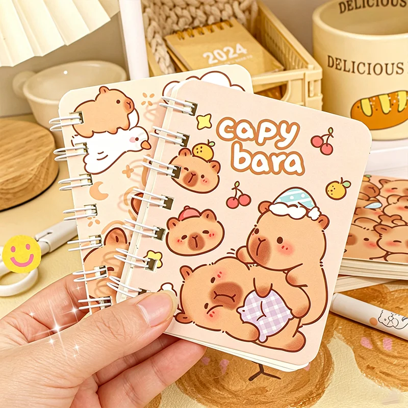 Random 1 Pc A7 Capybara Spiral Notebook, Cute Cartoon Pocket Notepad, Portable Mini Journal for Student Office Stationery Gift
