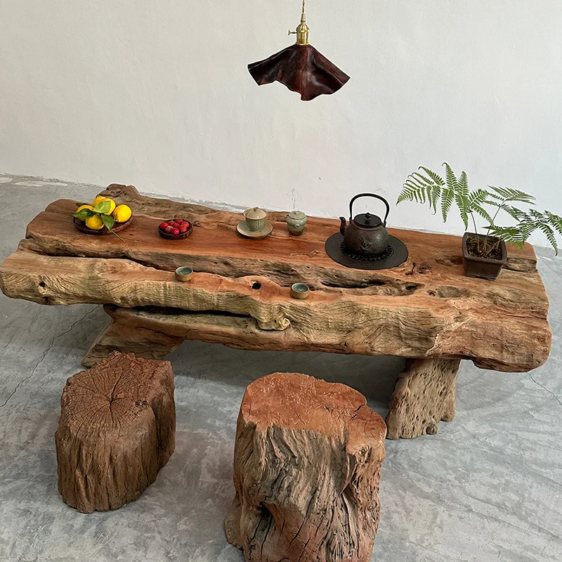 Wabi-sabi wind, log root carving, coffee table, solid wood tatami tea table, Zen tea room, tree root tea table