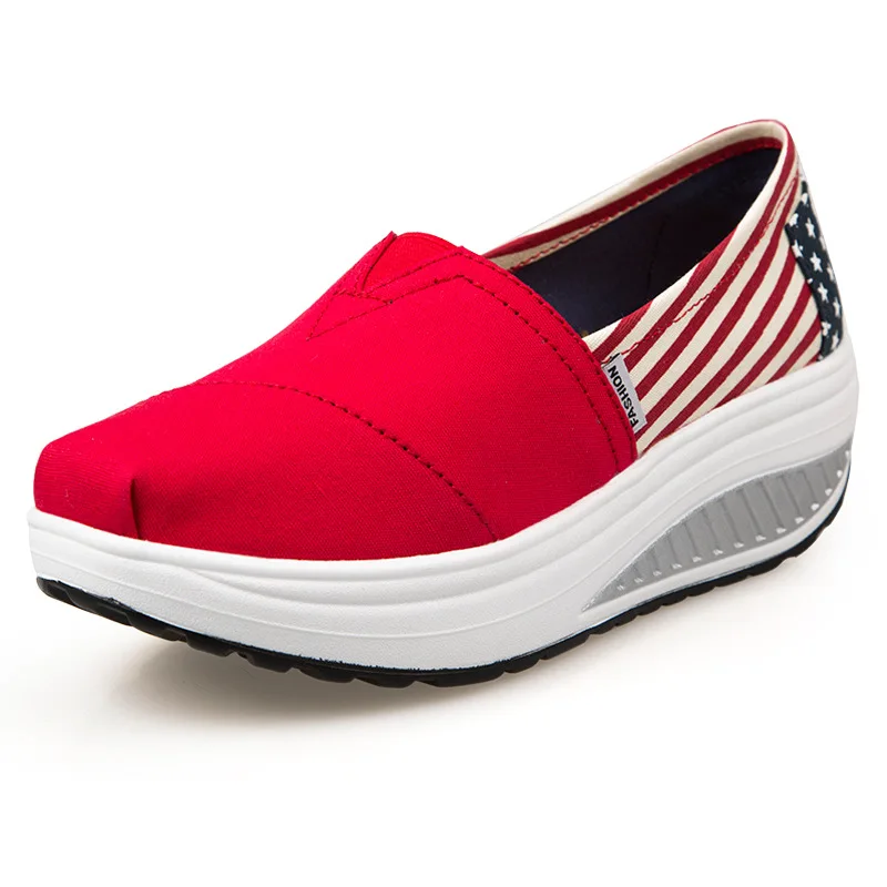 New Rocking Shoes Women Fashion Canvas Slip on Wedge Casual Shoes Female Breathable Platform Sneakers Zapatillas Mujer 2023