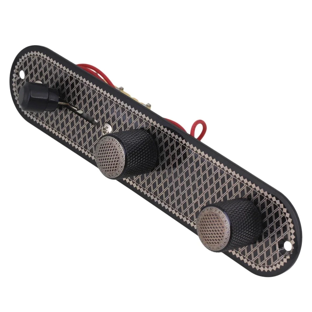 ‌Black Rhombus 3-Way Switch & Wired Loaded Control Plate for Electric Guitar, Pre-Soldered‌