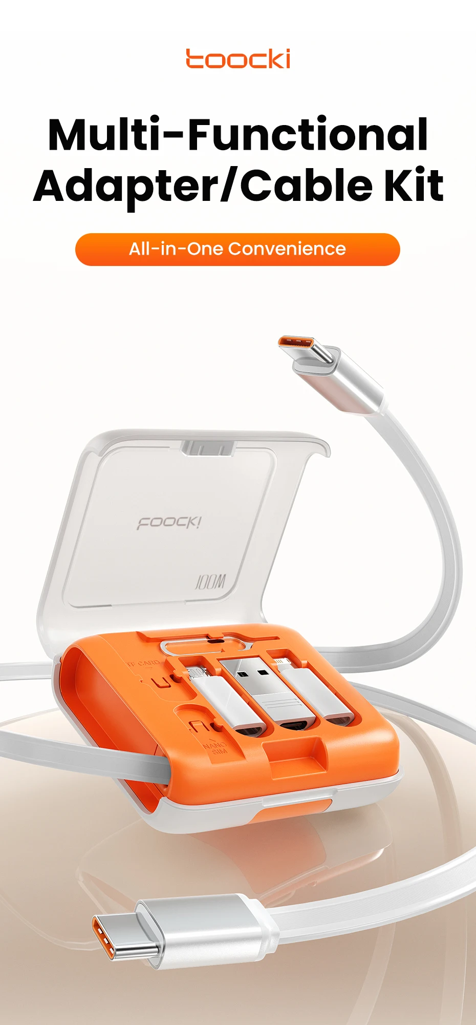Toocki PD100W Einziehbares Schnellladekabel-Set mit verstecktem Telefonständer & Multi-Adapter für iPhone 16 15 Samsung S23 Xiaomi – Detail 1