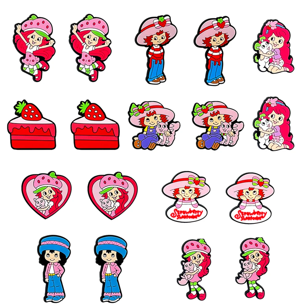 9-18pcs Strawberry Girl Shoe Charms DIY Sandals Shoe Buckles Series Shoe Decorations Accessories Friends Gifts