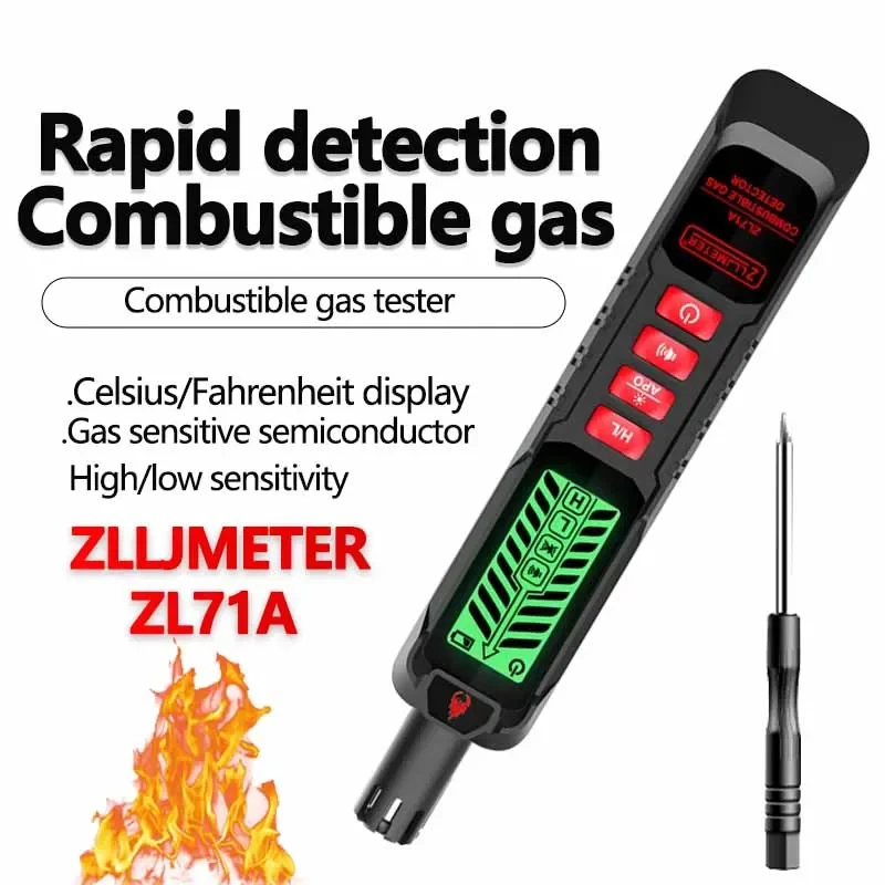 Gas Leak Detector Combustible Natural Flammable Alcohol LPG Methane Analyzer Buzzer Alarm PPM Analyzer Combustible Sensor Tool