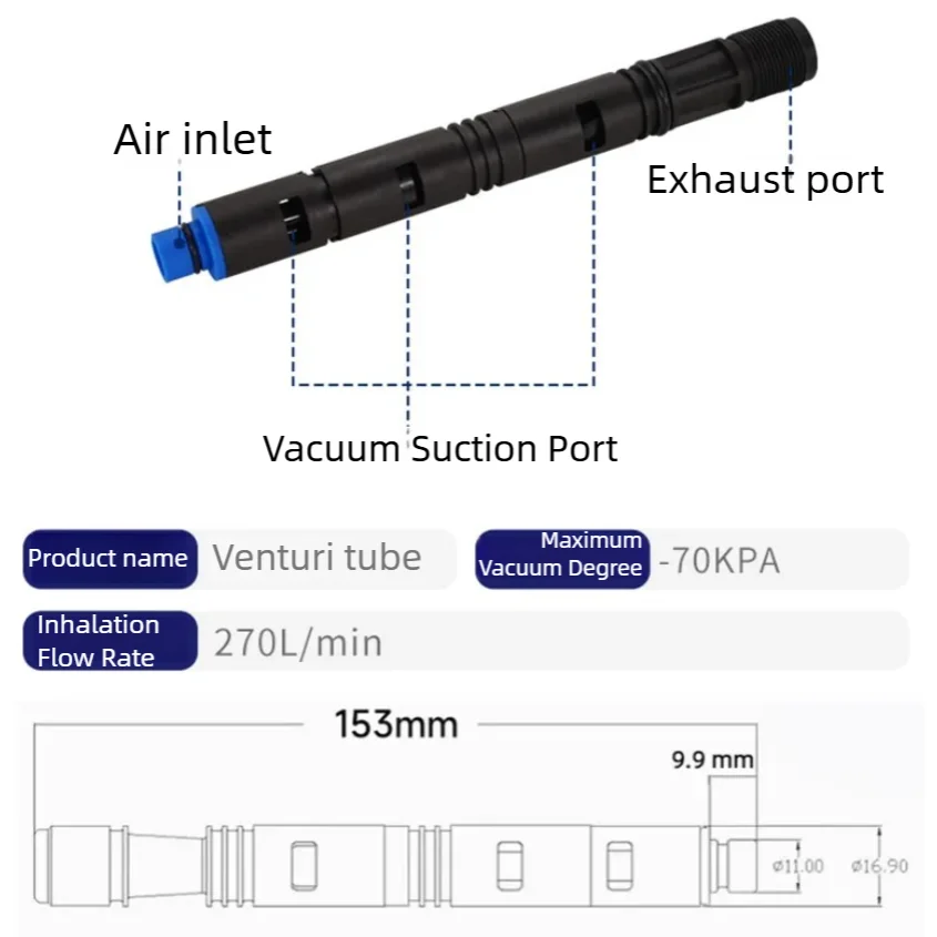 Pneumatic Multi-stage Vacuum Ejector Venturi Tube VTH-95 High Vacuum Large Flow Jet Pipe VTS-75