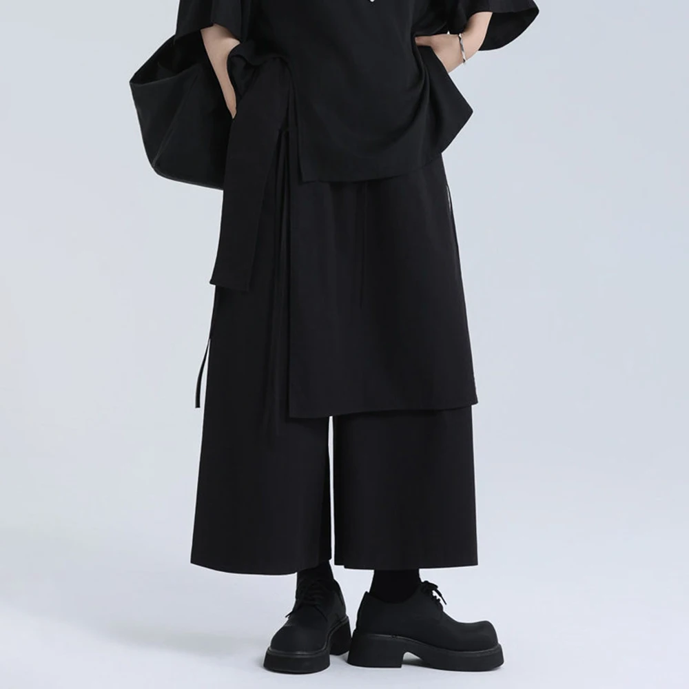 XS-5XL Y2k Asymmetrical Couple Layer Casual Skirt Pants Genderless Streetwear Fashion Youth Niche Lace-Up Wide-Leg Pants Unisex
