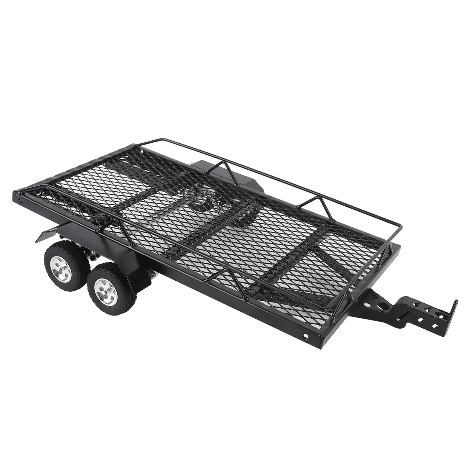 Metal Flatbed Trailer with Hook Hitch Heavy Duty High Stability RC Dual Axles Kit for RC Crawler