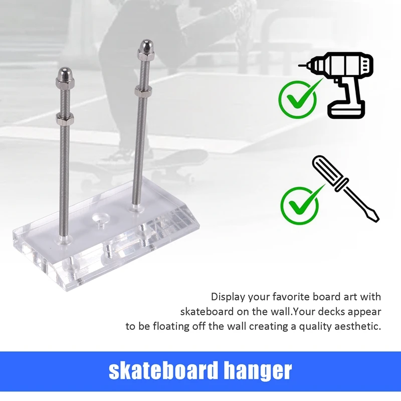 Wall Mount Skate Hanger, Deck Rack, exibição e armazenamento, 2pcs