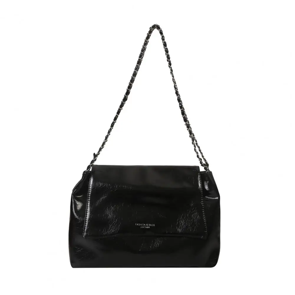 Bright Surface Purse Women Shoulder Bag Faux Leather Capacity Handbag with Chain Braided Strap Magnetic Buckle for Commute