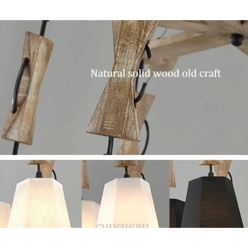 

American Rural Dining Room Light Bedroom Simple Wood Chandelier Atmospheric Personality Retro Rural Fabric Living Room Chandelie
