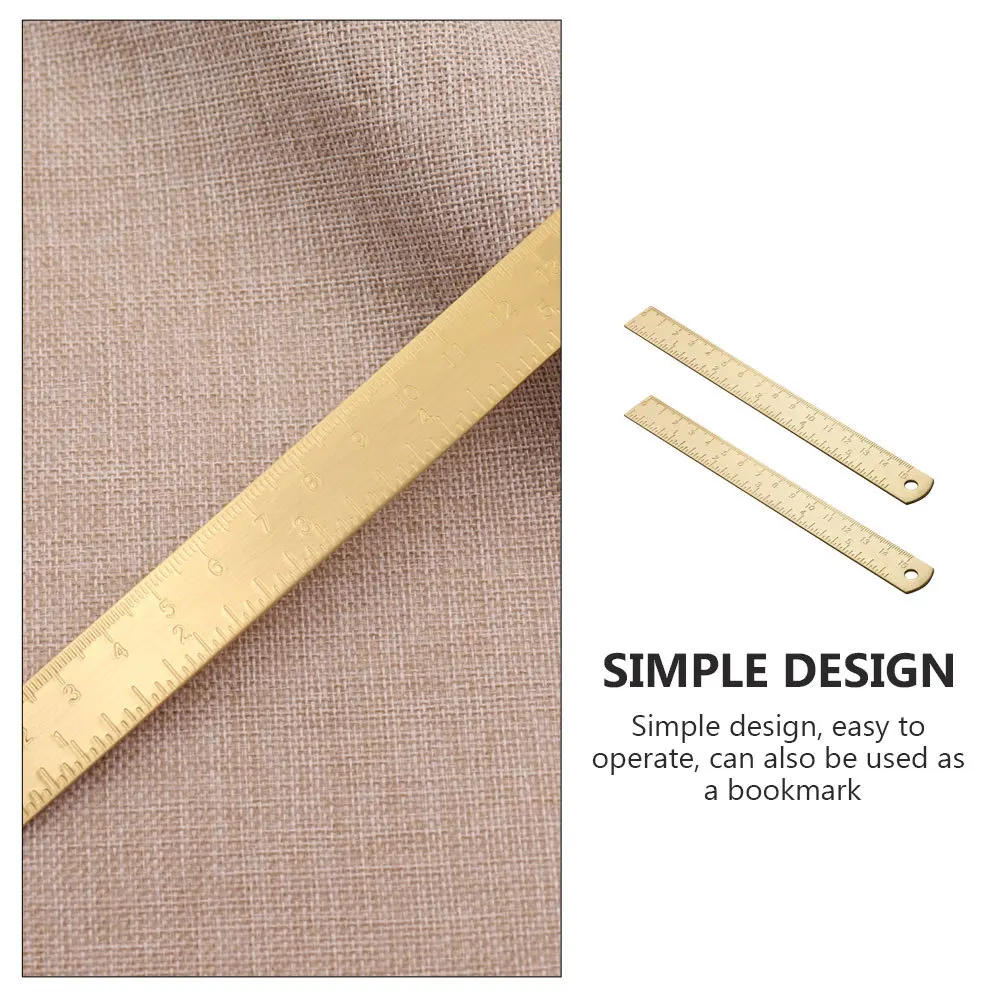 2 قطعة مساطر مرجعية نحاسية عتيقة متعددة الوظائف مساطر مستقيمة مسطرة رسم محمولة مستلزمات الدراسة للاستخدام المكتبي المنزلي #3
