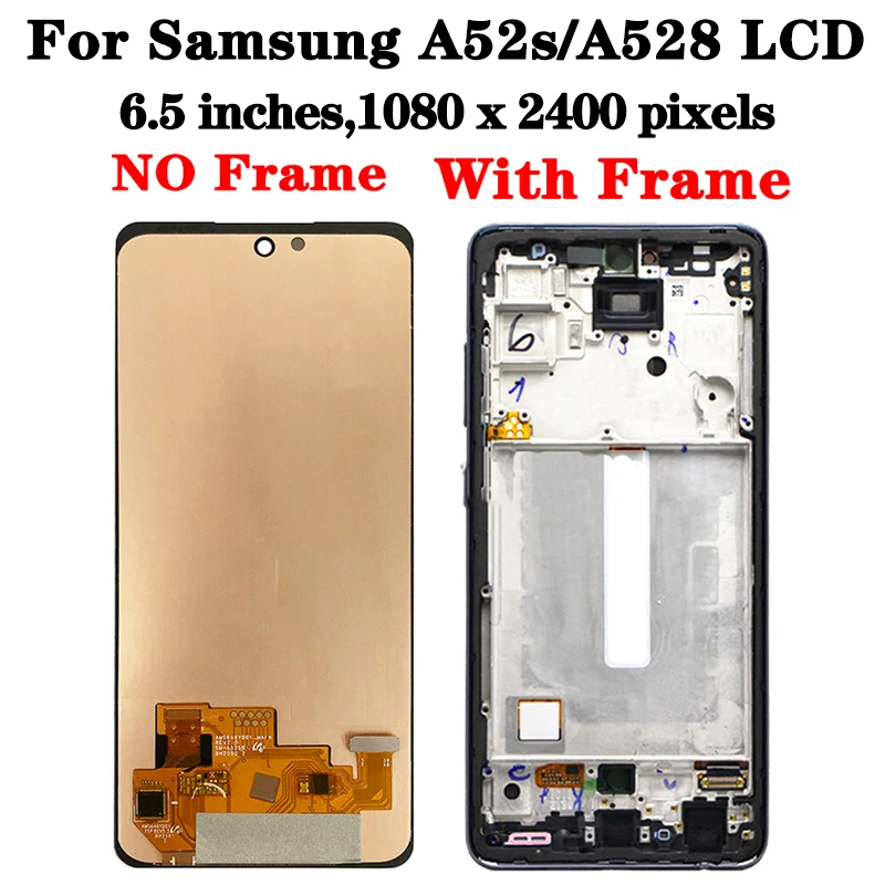 Super AMOLED A52s LCD For Samsung  A52s 5G SM-A528B LCD Display Touch Screen Digitizer Repair Parts Assembly with Frame