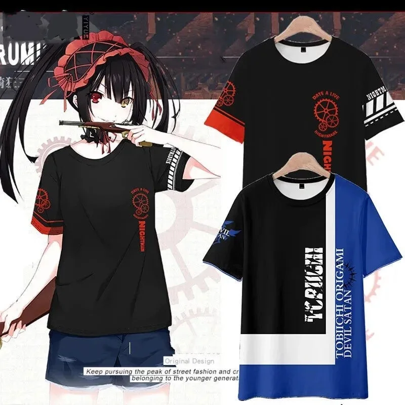 Camiseta de manga corta para hombre, camisa con estampado 3D de Anime Date A Live Girl, Tokisaki Kurumi Nightmare, ropa informal Harajuku