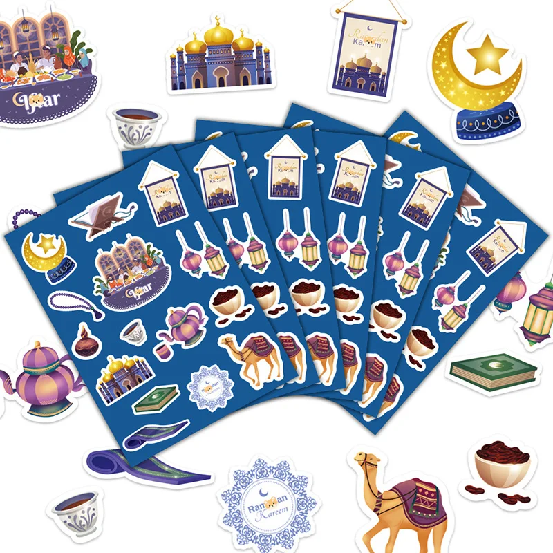 

10Sheets Ramadan DIY Stickers Eid Mubarak Gift Bag Box Sealing Stickers Moon Stars Decoration Labels Islam Muslim Party Supplies