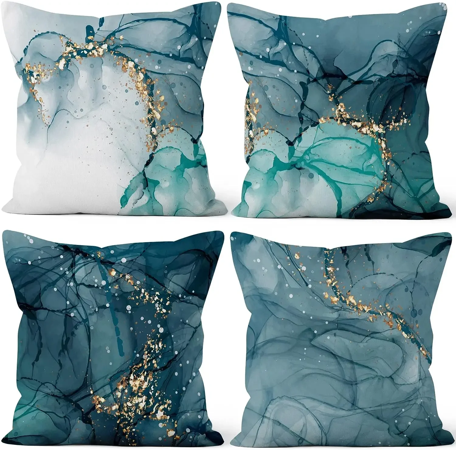 

Short Plush Decorative Pillow Case, Gold and Cyan Throw Pillow Cover Abstract Cushion Cover of Sofa and Living Room