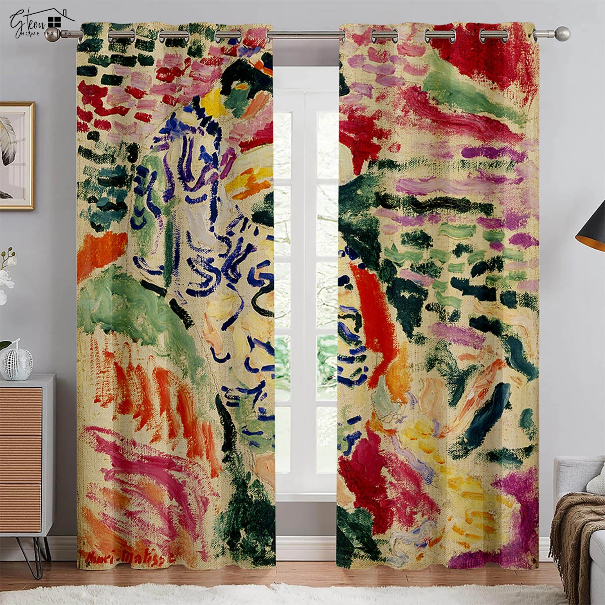 

Ins Oil Painting Curtains Nordic Pastoral Landscape Flowers Characters Abstract Art Bedroom Living Room Study Room Curtains 2PCS