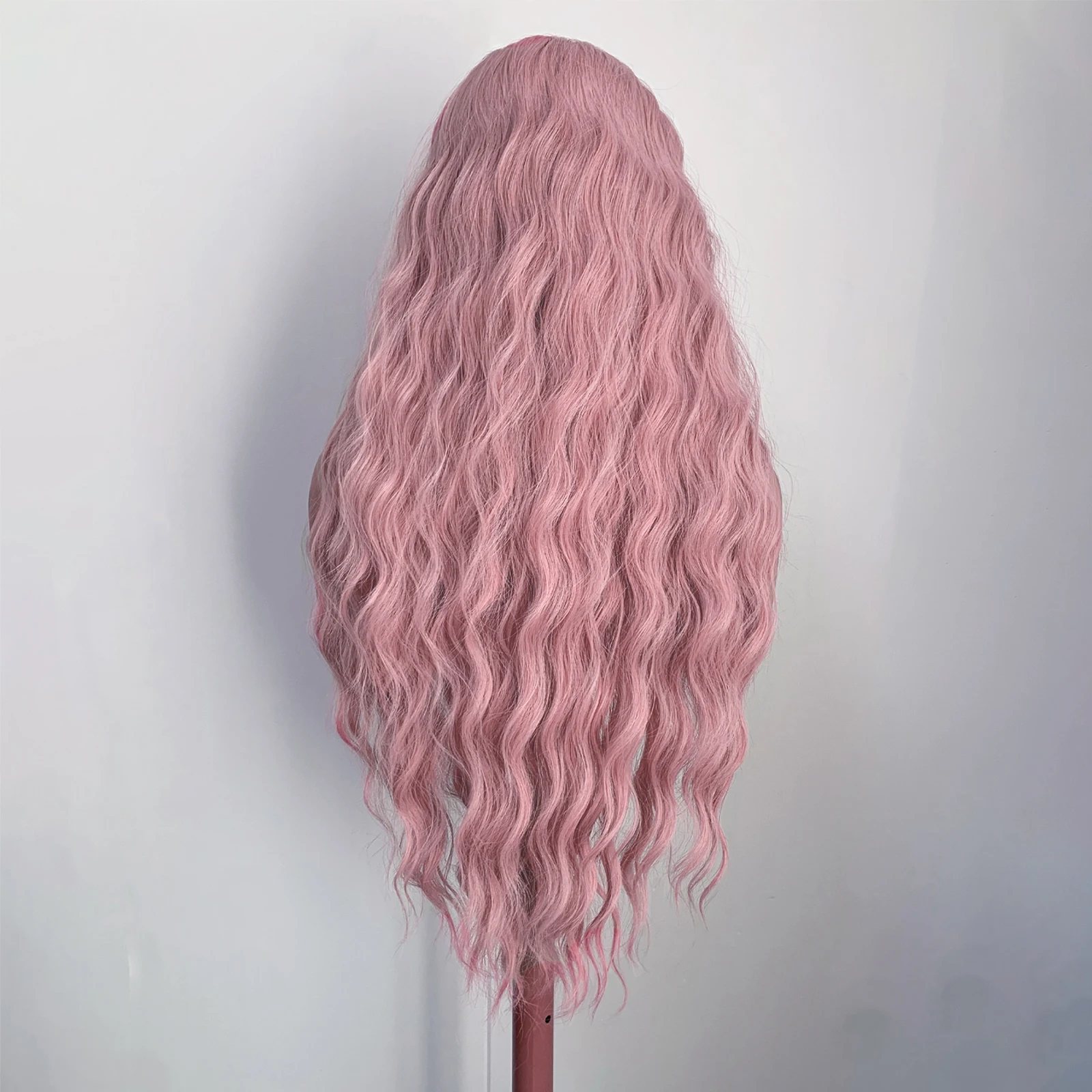 WIF Light Pink Long Loose Wave 13x4 Lace Front Synthetic Wig Natural Hairline Heat Resistant Fiber for Cosplay & Makeup
