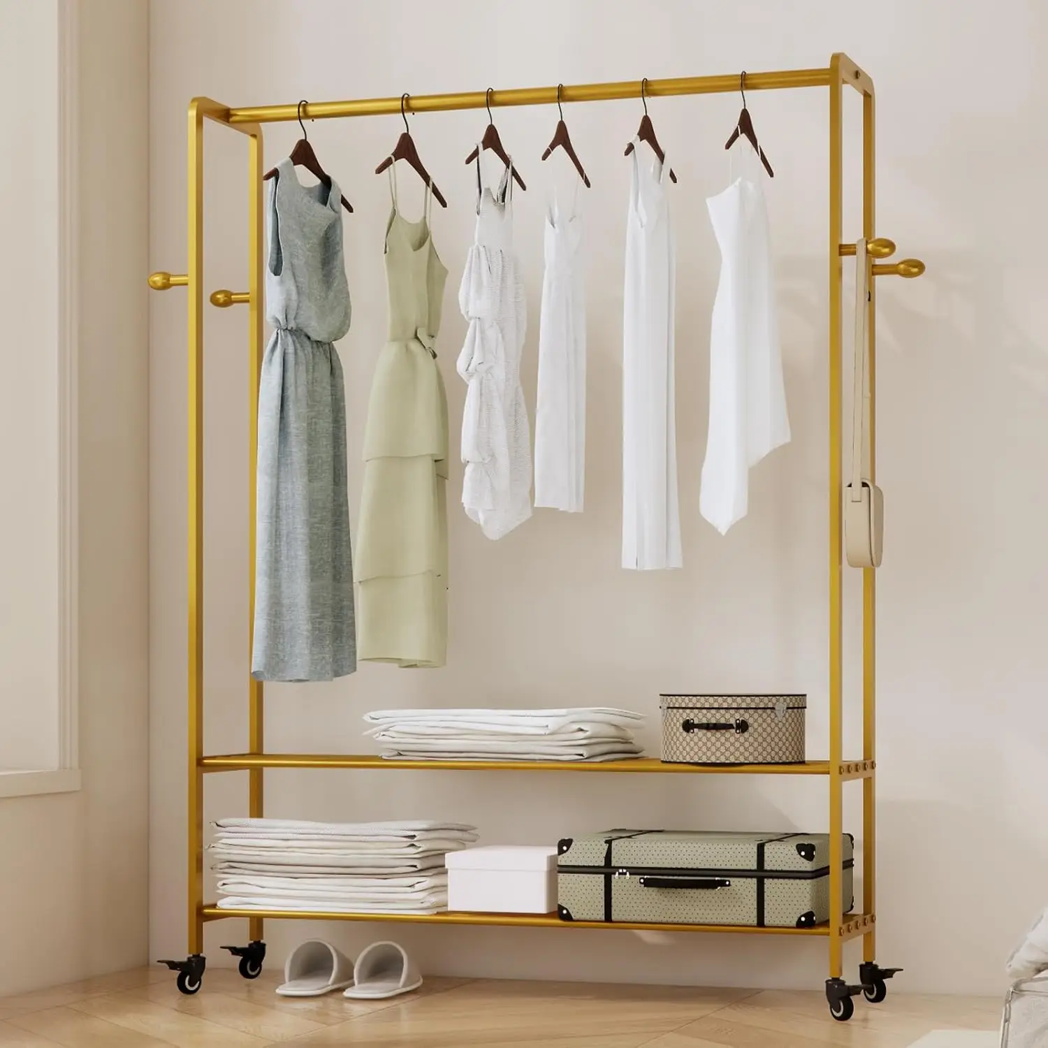 

Heavy Duty Clothes Ra, 47.2"" Wide Metal Garment Ra,Standing Rolling Clothing Ra For Hanging Clothes With Sturdy Wheels &