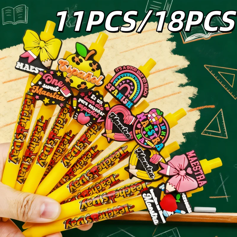 

11 шт./18 шт. шариковая ручка на тему учителя, печать в испанском стиле, ежедневный офис, канцелярские принадлежности для обучения студентов, подарочные ручки