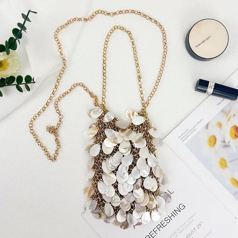 

Trendy Design Metal Sequins Chain Woven Bag Hollow Out Metallic Iron Women's Braided Bag Casual Crossbody Bag Handbag