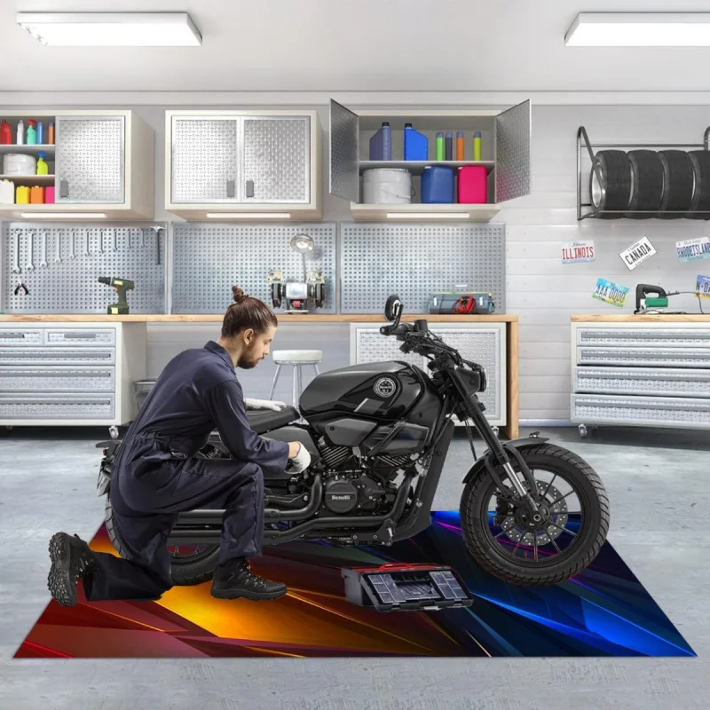 VIKAMA Cyberpunk Motorcycle Mat Anti-Slip Washable Garage Mat Gaming Room Bedroom Long Strip Carpet Home Decoration