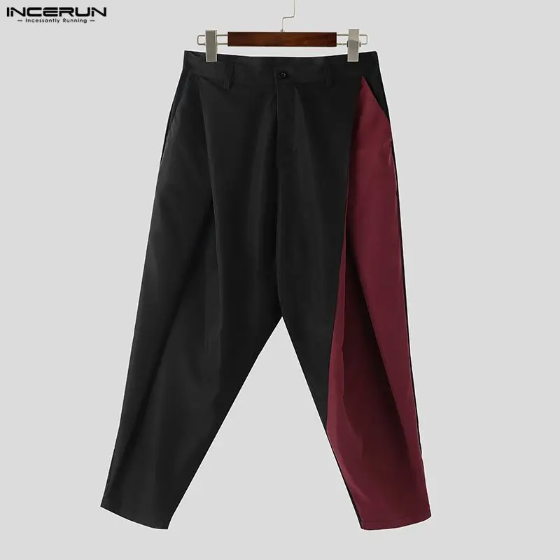 

INCERUN Men Pants Color-block Patchwork Button Joggers Pleated Trousers Men Streetwear Loose Fashion Casual Long Pants Male 2026