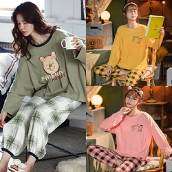 2PCS/Set Autumn and Winter Pajamas Female Long-Sleeved Cartoon Bear Casual Girl Homewear Easy to Clean Plaid Green Sleepwear Xl