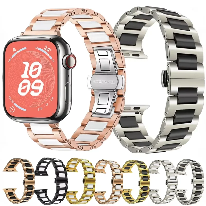 

Ceramic+Metal Strap For Apple Watch Band Ultra/2 49mm 10 42/46mm 9 8 7 45mm 41mm Stainless Steel iWatch 6 5 4 SE 44mm 40mm 42mm
