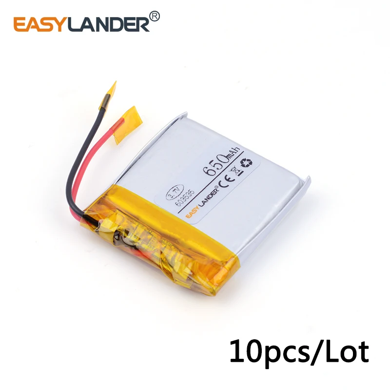 

10pcs /Lot 650mAh 603535 3.7v lithium Li ion polymer rechargeable battery For Mp3 Mp4 Mp5 DIY PAD DVD E-book bluetooth headset