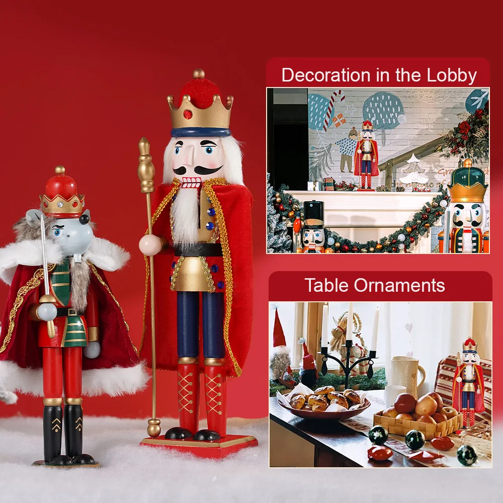 2Pcs Christmas Nutcracker Red Cloak Wooden Nutcracker Ornament Soldier Figure Handcraft Doll Home Office Xmas Decoration Gift