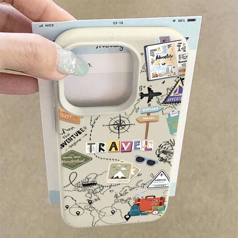Custodia per telefono modello mappa da viaggio per iPhone 17 Air 16e 16 15 14 Pro Max 13 12 Pro 11 Texture in pelle TPU Cover morbida in silicone Funda