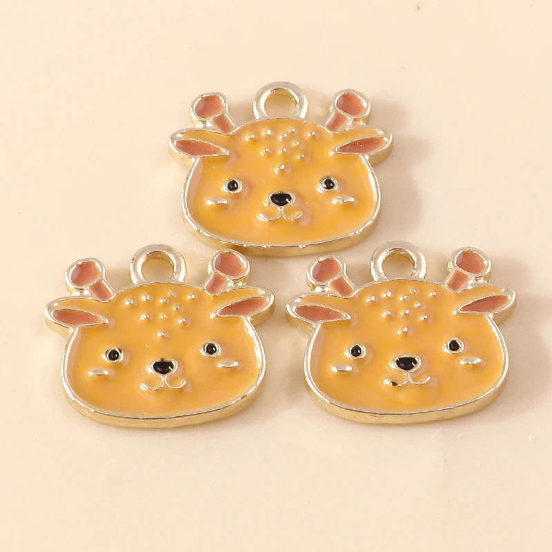 20 Stück 15x13mm Cartoon-Emaille-Tieranhänger in Hirschkopfform für die Schmuckherstellung, Ohrringe, Halsketten, DIY-Bastelzubehör – Detail 5