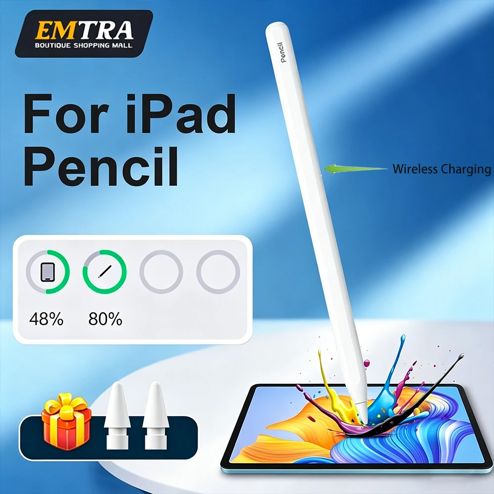 2026 Novo Stylus com Carregamento Sem Fio para Apple Pencil 2 e 1, Compatível com iPad Air 4 5 Pro 11 12.9 Mini 6, Caneta Touch para Tablet com Rejeição de Palma