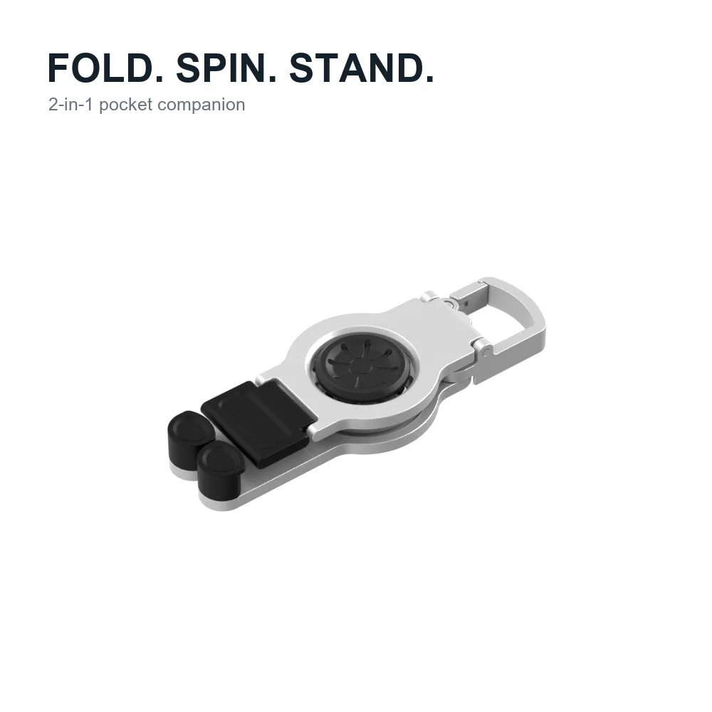 Foldable Fidget Spinner Phone Stand, Zinc Alloy and ABS Desktop Holder with Carabiner Loop, Adjustable Viewing, Portable P237-M