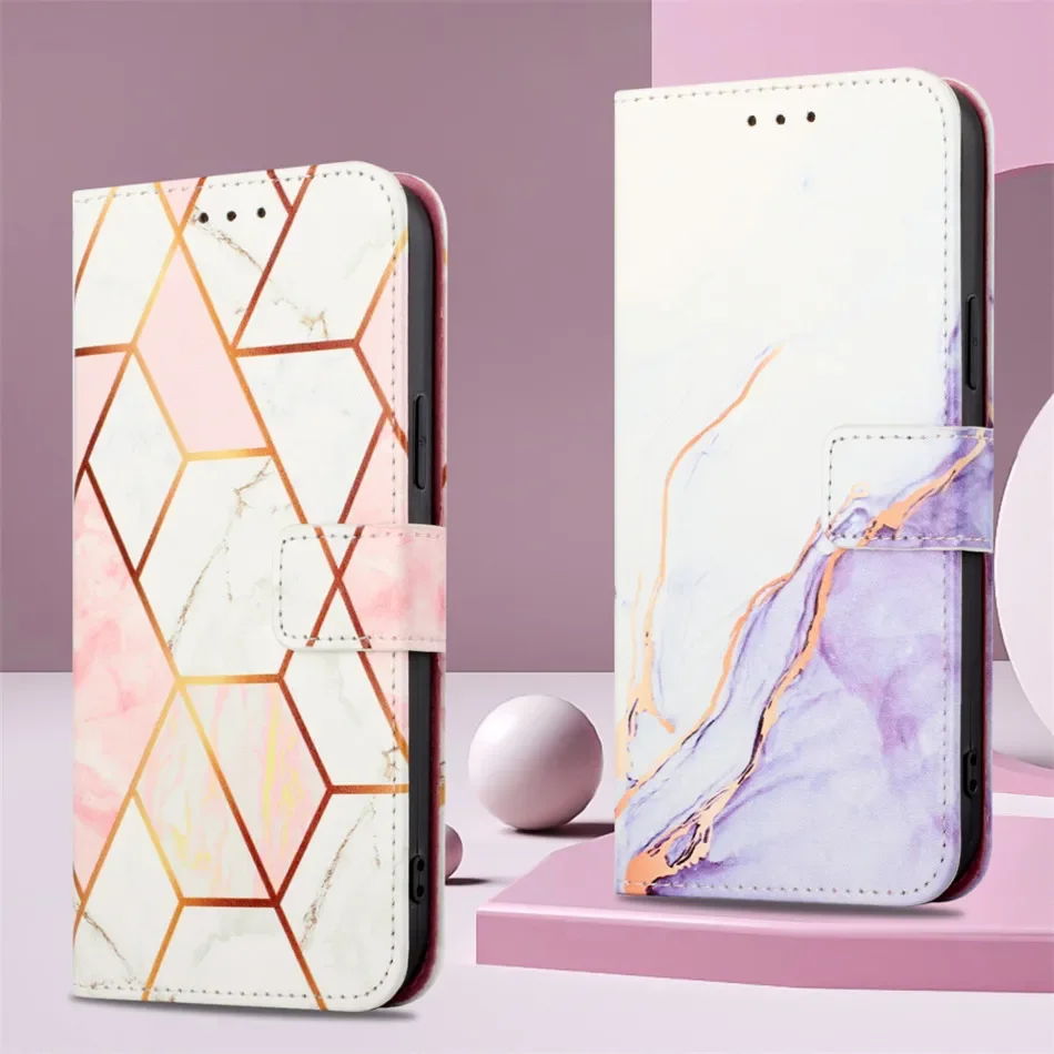 

Leather Flip Phone Case For Samsung Galaxy A24 A25 A32 A33 A12 A13 A14 A15 A22 A23 A34 5G Marble Cute Wallet Stand Cover #EED